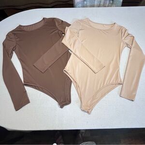SHEIN - Brown and Tan Long Sleeve Bodysuits - Size Medium - NWOT